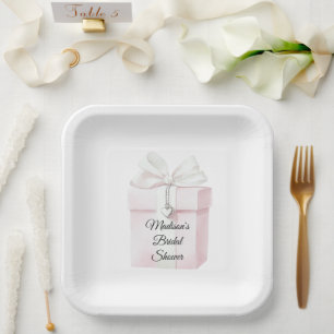 Assiettes En Carton Blush Pink Bow Cadeau Coeur Charme Fête des mariée