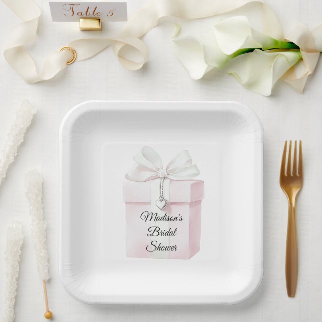 Assiettes En Carton Blush Pink Bow Cadeau Coeur Charme Fête des mariée (Mariage)