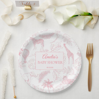Assiettes En Carton Blush Pink Jungle Safari Animals Baby Shower