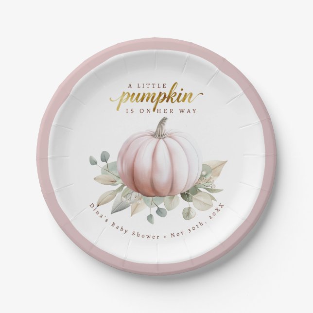 Assiettes En Carton Blush Pumpkin Fall Baby Shower Paper Plates (Devant)