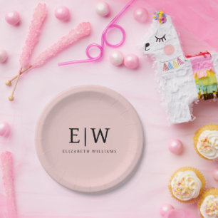Assiettes En Carton Blush Rose Poussiéreux Féminin Monogramme Nom Mode