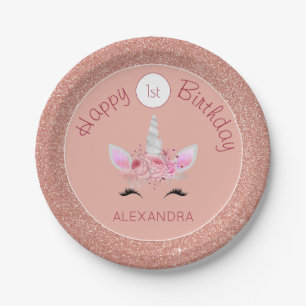 Assiettes En Carton Blush Rose Rose Gold Parties scintillant Unicorn 1