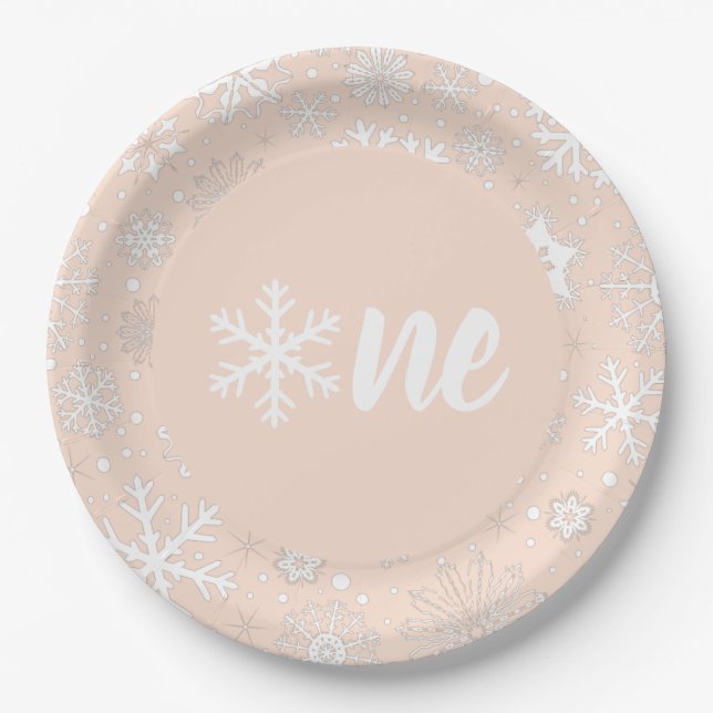 Assiettes En Carton Blush Winter First Birday Snowflake One Plates (Devant)