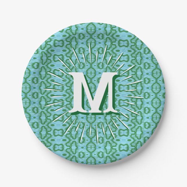 Assiettes En Carton Boa Ripple in Green + Aqua Personalized (Devant)