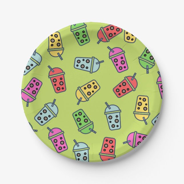 Assiettes En Carton Boba Bubble Tea Motif (Devant)
