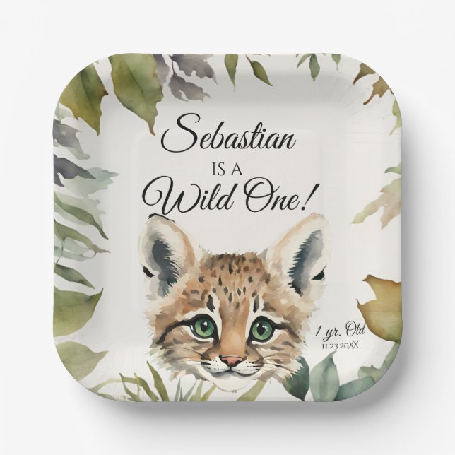 Assiettes En Carton Bobcat Wild One Woodland Animal fête d'anniversair (Recto)