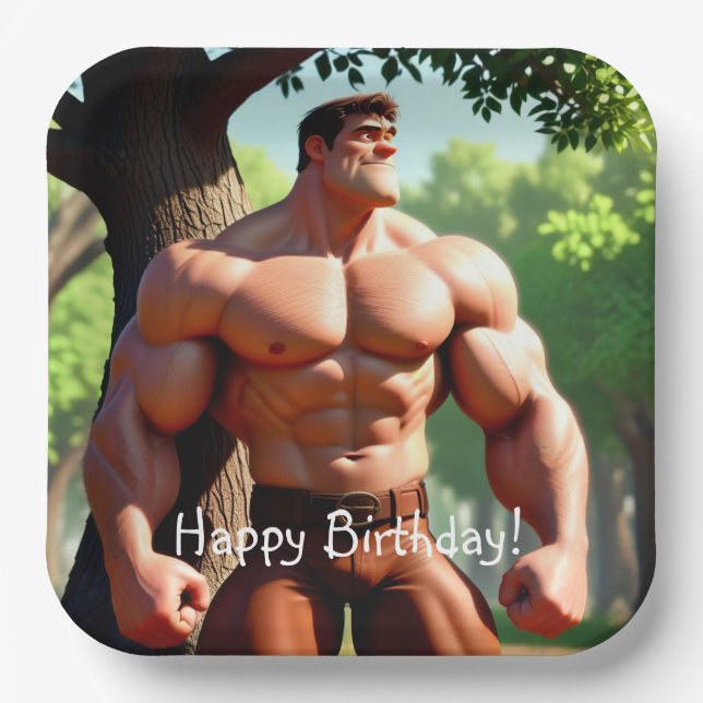Assiettes En Carton Bodybuilder Anniversaire (Recto)