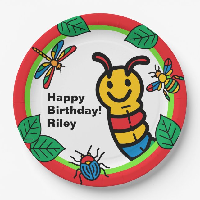 Assiettes En Carton Bogue mignonne et Anniversaire de enfant d'insecte (Devant)
