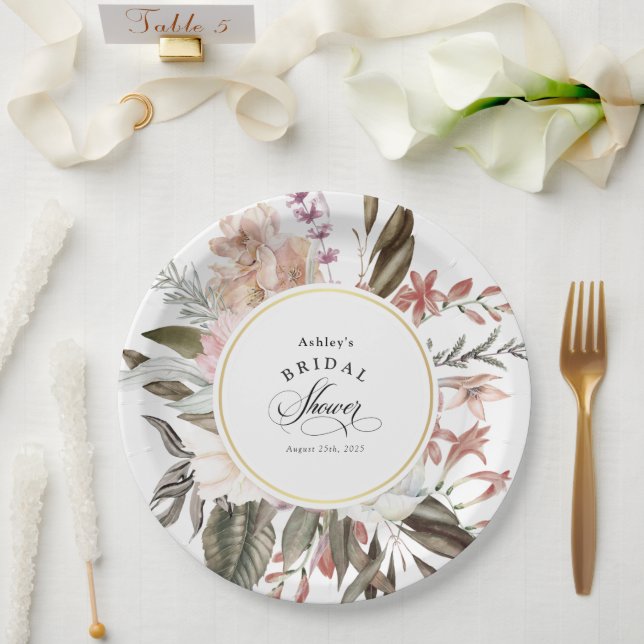 Assiettes En Carton Bohème Florale Fantastique Douce-aquarelle pour En (Mariage)