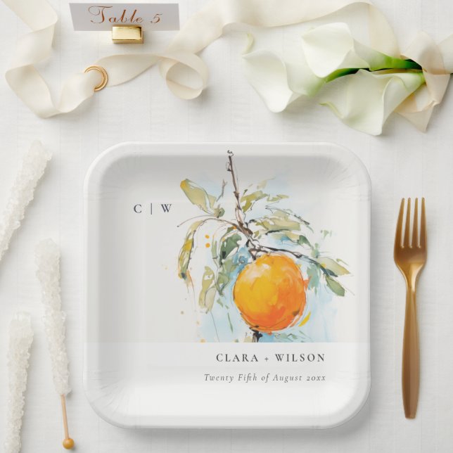 Assiettes En Carton Boho Abstrait Sketchy Orange Garden Mariage (Mariage)