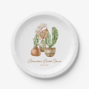 Assiettes En Carton Boho Aquarelle Cactus Herbe de la Pampa Plante Ent