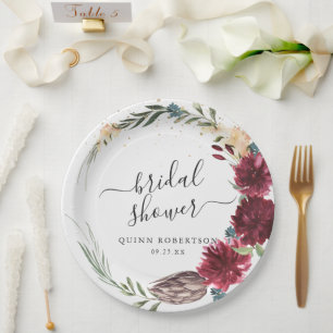 Assiettes En Carton Boho Aquarelle Fête de Mariage Florale d'Automne