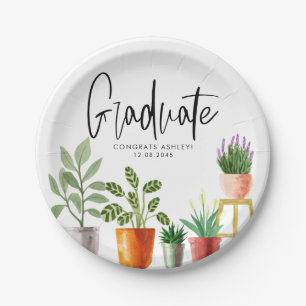 Assiettes En Carton Boho Aquarelle Poted Houseplants Graduation