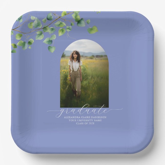 Assiettes En Carton Boho Arch Ivy, Cornflower Blue Graduation (Recto)