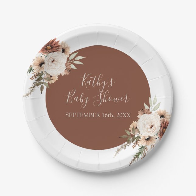 Assiettes En Carton Boho Arch Terracota White Floral Party (Devant)
