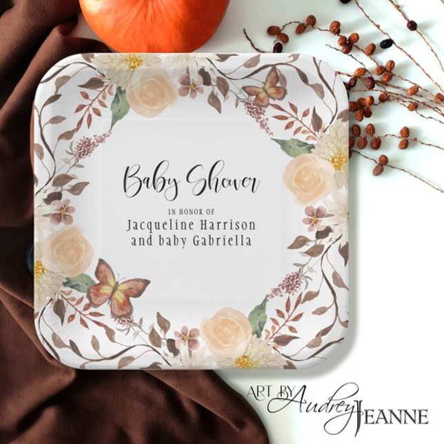 Assiettes En Carton BOHO Automne Floral Automne Baby shower papillon (Créateur téléchargé)