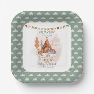 Assiettes En Carton Boho Baby Boy Teepee et jouets Baby shower Papier