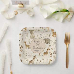 Assiettes En Carton Boho Blanc Beige Jungle Animaux Anniversaire