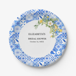 Assiettes En Carton Boho Bleu carreaux et citron mariage Arch