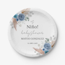 Boho bleu garçon baby shower plaques en papier