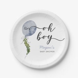 Assiettes En Carton Boho Blue Balloon Oh Boy Baby shower