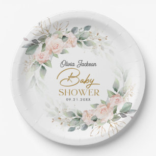 Assiettes En Carton Boho Blush Floral Eucalyptus Cadre Baby shower