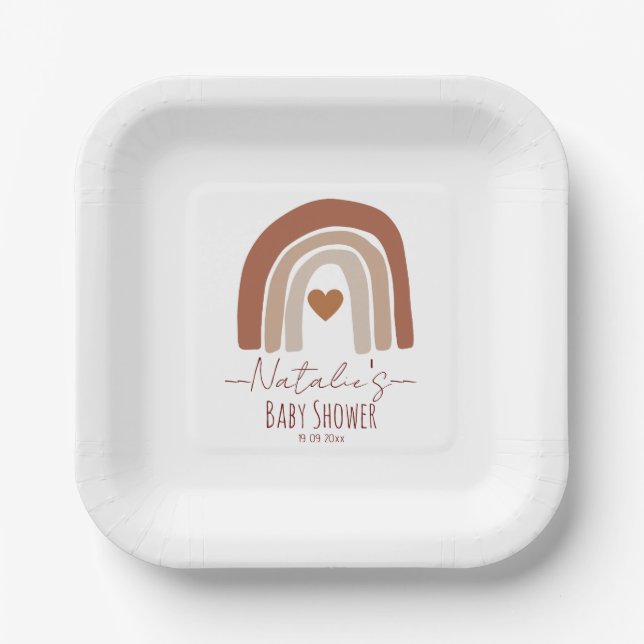 Assiettes En Carton Boho bohemain aquarelle baby shower arc-en-ciel (Recto)