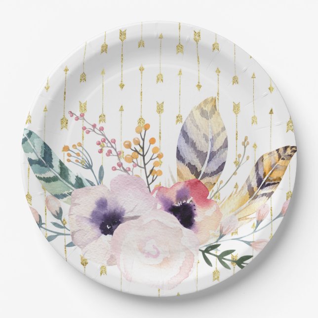 Assiettes En Carton Boho Bouquet (Devant)