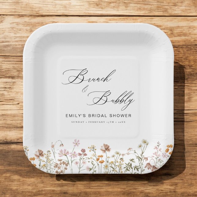 Assiettes En Carton Boho Brunch Fleurs et Bulles pour une Baby Shower  (Créateur téléchargé)