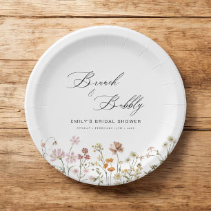 Assiettes En Carton Boho Brunch Fleurs et Bulles pour une Baby Shower 