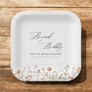 Assiettes En Carton Boho Brunch Fleurs Sauvages & Bulles  Baby Shower 