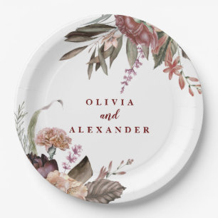 Assiettes En Carton Boho Burgundy Roses tombent mariages floraux