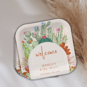 Assiettes En Carton Boho Cactus Arch Desert Pampas Baby shower Bienven