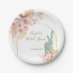 Assiettes En Carton Boho Cactus Fleurs roses Plaques de papier