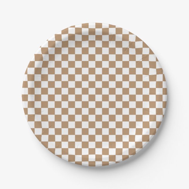 Assiettes En Carton Boho Check anniversaire brun Plaques de papier (Devant)