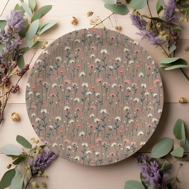 Assiettes En Carton Boho Chic Fleur sauvage moderne bébé en fleurs dou (Créateur téléchargé)