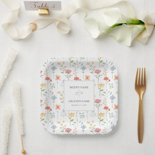 Assiettes En Carton Boho Chic Fleur sauvage Moderne Floral Mariage (Mariage)