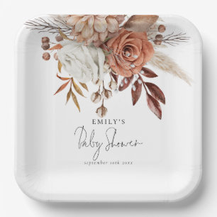 Assiettes En Carton Boho Chic Terracotta Nom Floral Baby shower