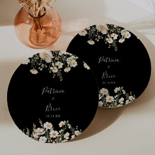 Assiettes En Carton Boho classique Blush Fleur sauvage Black Mariage g