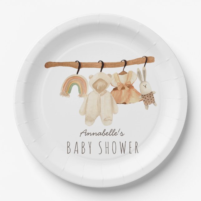 Assiettes En Carton Boho Clothesline Girl Baby shower (Devant)