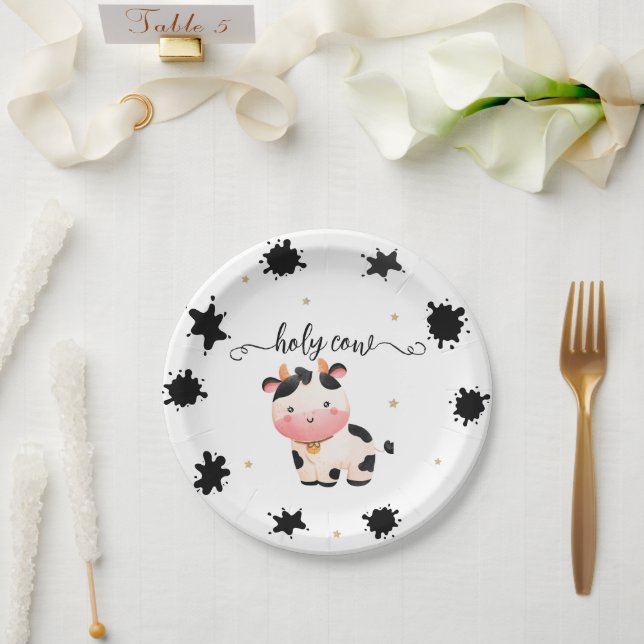 Assiettes En Carton Boho Cow Baby shower neutre pour les sexes (Mariage)