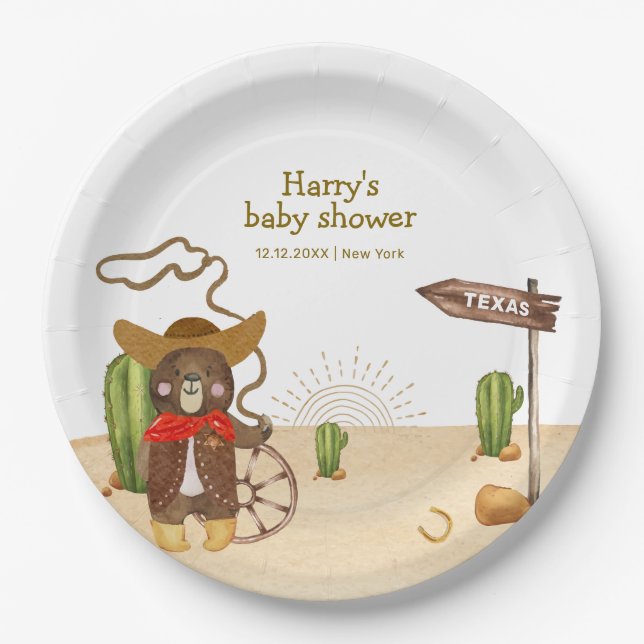 Assiettes En Carton Boho Cowboy Bear Western Rodeo Cactus Baby shower (Devant)