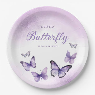 Assiettes En Carton Boho Cute Aquarelle violet Baby shower papillon