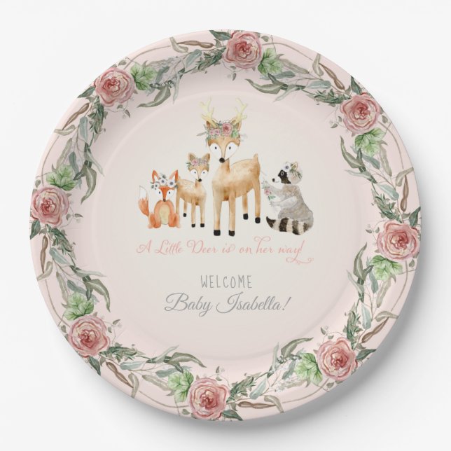 Assiettes En Carton BOHO Deer Antler Woodland Animaux Baby Girl (Devant)