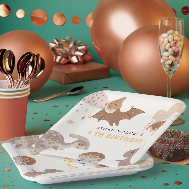 Assiettes En Carton Boho Dinosaur Fête Animaux Anniversaires de enfant (Multi)