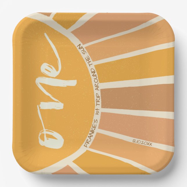 Assiettes En Carton Boho Eté Premier Voyage Autour Du Soleil Anniversa (Recto)