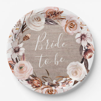 Assiettes En Carton Boho Fête des mariées Plaque Burlap Bride à être