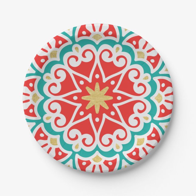 Assiettes En Carton Boho Fiesta géométrique (Devant)