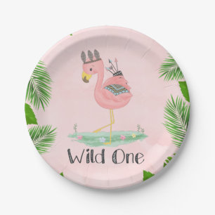 Assiettes En Carton Boho Flamant rose Wild One Bird Party
