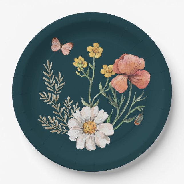 Assiettes En Carton Boho Fleur sauvage botanique (Devant)